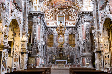 Interiors, frescoes and architectural details of the Santa Caterina church in Palermo. Italy. The church is a synthesis of Sicilian Baroque, Rococo and Renaissance styles.