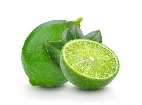 fresh lime with leaf on white background