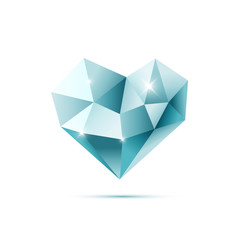 blue crystal heart with reflections