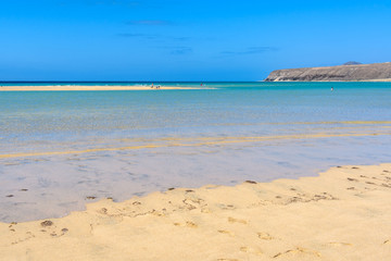 Sand strip and lagoon in Fuerteventura, Spain