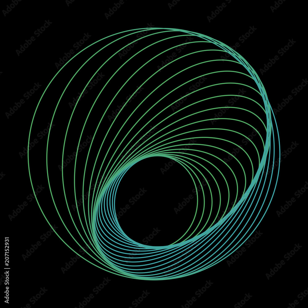 Aufkleber Tunnel abstract. Twisted colored circle 3d. Twisted lines. Green logo. Sphere 3d