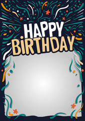 Postal o pizarra de feliz cumpleaños con fondo oscuro en vector - 207152981
