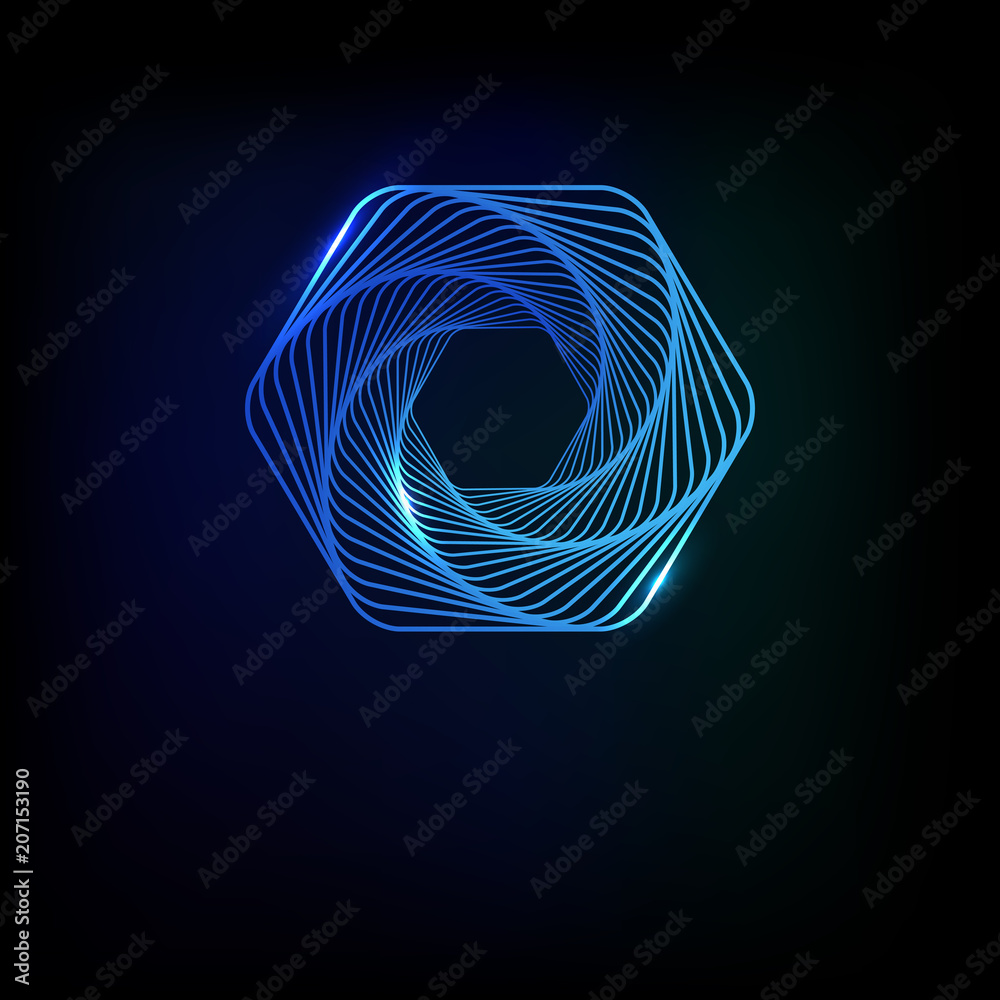 Poster hexagon glowing light banner on a black background. hexagon abstract 3d. abstract technology lines. 