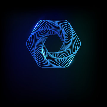 Hexagon glowing light banner on a black background. Hexagon abstract 3d. Abstract technology lines. Vector illustration.