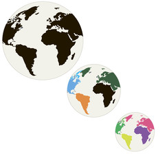 Three globes of different colors