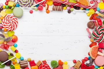 Poster Im Rahmen Bunte Süßigkeiten. Lutscher und Bonbons © karandaev