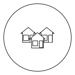 Three house icon black color in circle