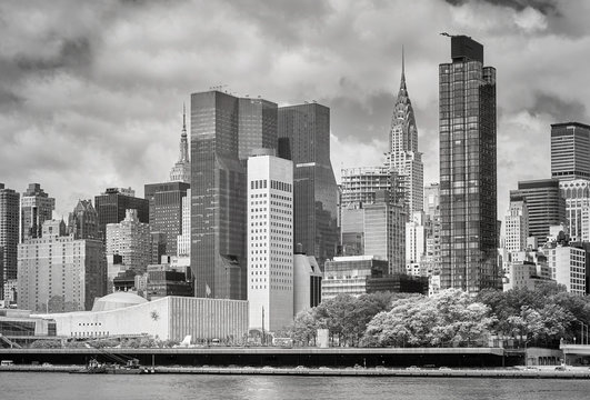 New York City skyline, view from the Roosevelt Island, USA.