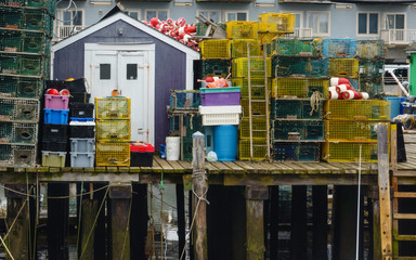 Lobster traps on the warf in Maine