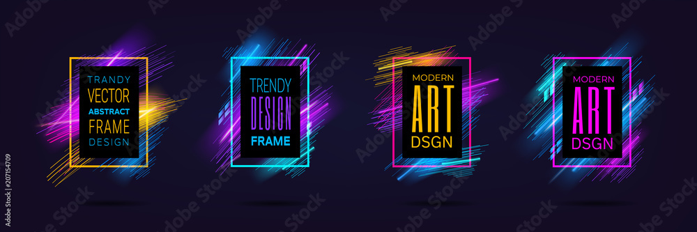 Wall mural vector modern frames with dynamic neon glowing lines isolated on black background. art graphics with - Wall murals