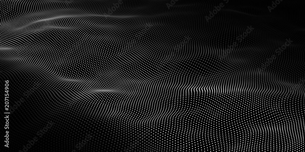 Aufkleber Abstract wave dots in dark background. Technology vector background. Big data.