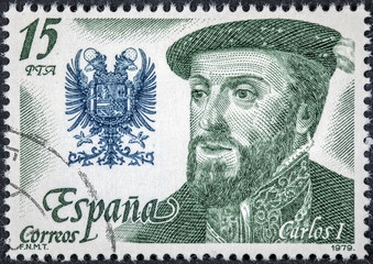 stamp printed by Spain shows image portrait of King Carlos I
