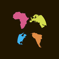 Four continents on a black background
