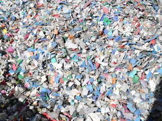 Shredded pieces of plastic in different colors