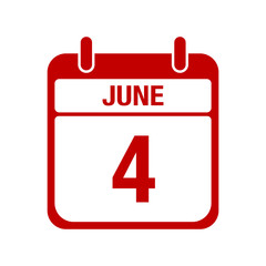 4 june calendar red icon. four