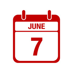 7 june calendar red icon. seven
