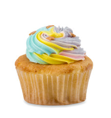 Banana cupcake isolated on white background