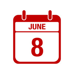 8 june calendar red icon. eight