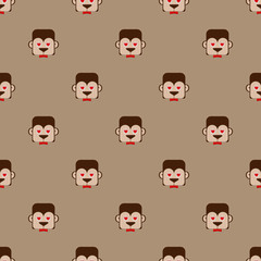 face of cute monkey with heart shaped eyes seamless pattern, vector and illustration