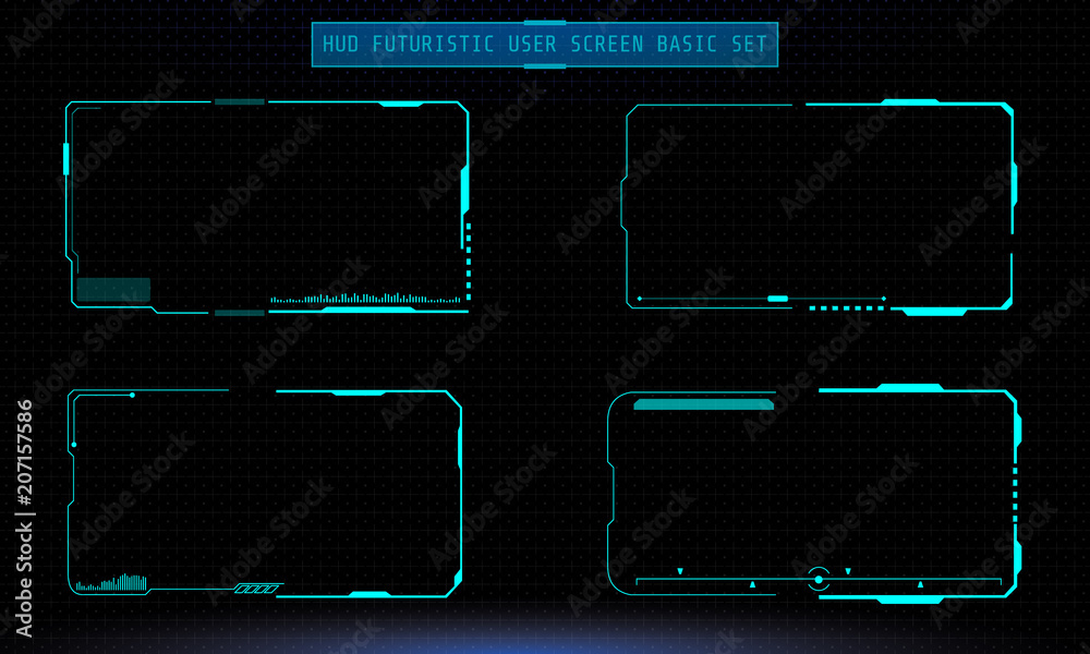 Fototapete HUD Green Virtual Element Futuristic Screen Panel For Human User Interface Vector. Abstract Hi Tech Scifi Space Monitor Display Concept Illustration