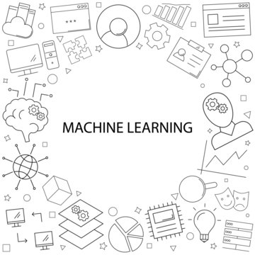 Vector machine learning pattern with word. Machine learning background	