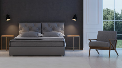 Bedroom interior. Modern classic. 3D rendering.