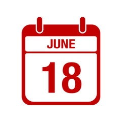 18 june calendar red icon. eighteen