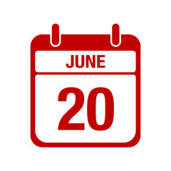 Fototapeta premium 20 june calendar red icon. twenty