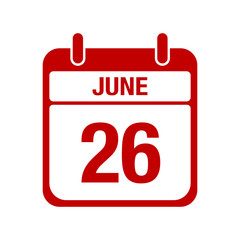 Fototapeta premium 26 June calendar red icon. twenty six