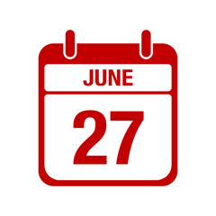 27 june calendar red icon. twenty seven