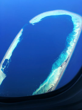 Aerial view of tropical atoll from a plane, Maldives