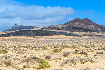 Arid landscape on Jandia Peninsula in Fuerteventura, Spain