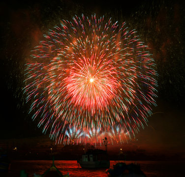 Fireworks over Marsaxlokk village, Malta