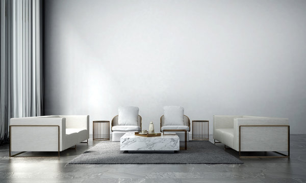 The interior design idea concept of luxury living room and white wall texture background / 3D rendering 
