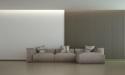 The interior design idea concept of modern luxury living room and wood wall texture background / 3D rendering 
