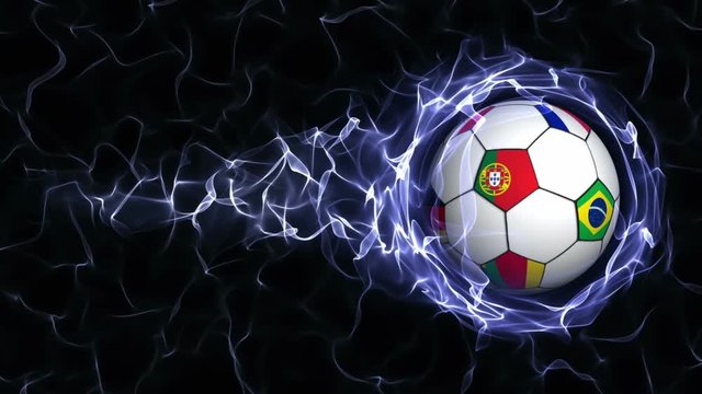 Soccer Ball and World Flag in Blue Abstract Particles Ring, Animation, Background, Loop, 4k
