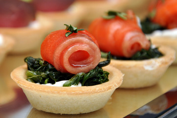 Canape closeup. Smorgasbord at the party.