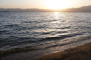 野洲市の琵琶湖の夕景
