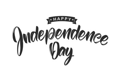 Vector illustration: Handwritten calligraphic lettering of Happy Independence Day on white background. Fourth of July.