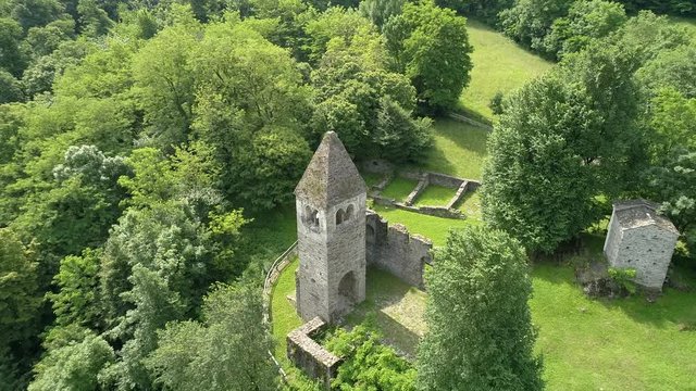 Aerial 4K - Abbazia di S. Pietro in Vallate sec. XI - Piagno di Cosio Valtellino - Valtellina (IT)