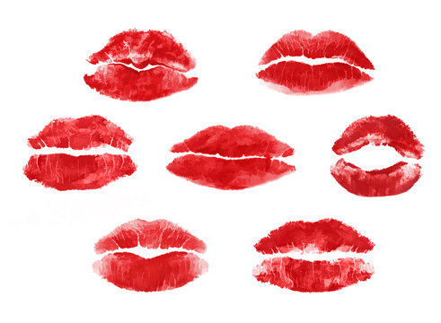 Set of red lips forms isolated on white background