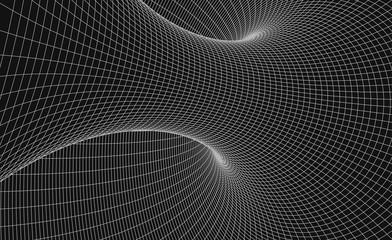 Abstract grid wormhole. Futuristic 3d portal. Ыpace-time portal 3d visualization. Wireframe tunnel.