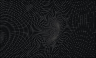 Abstract grid wormhole. Futuristic 3d portal. Ыpace-time portal 3d visualization. Wireframe tunnel.