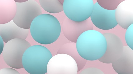 3d bubbles. Spheres background. Abstract wallpaper. Flying geometric shapes. Trendy modern illustration. 3d rendering. Falling abstract balls. Colorful poster backdrop. Minimal style.