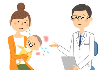 白衣の男性　問診　診察　赤ちゃん