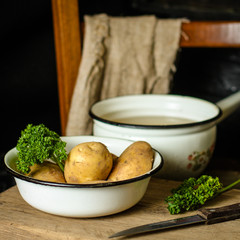 potatoes young grade (to peel potatoes) - cuisine.  Food background