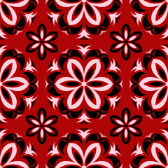 Floral seamless pattern on red background