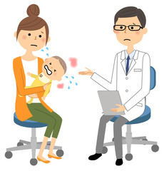 白衣の男性　問診　診察　赤ちゃん