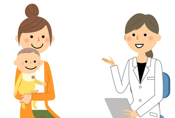 白衣の女性　問診　診察　赤ちゃん