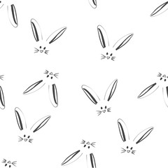 Line art graphic rabbit head seamless pattern, cute bunny fashion print, wrapping paper design